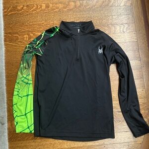 Spyder Black and Neon Green Half-Zip Top
